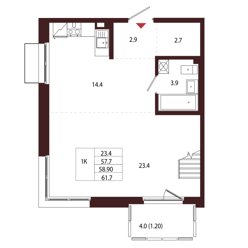 1 ккв 58,9 м²