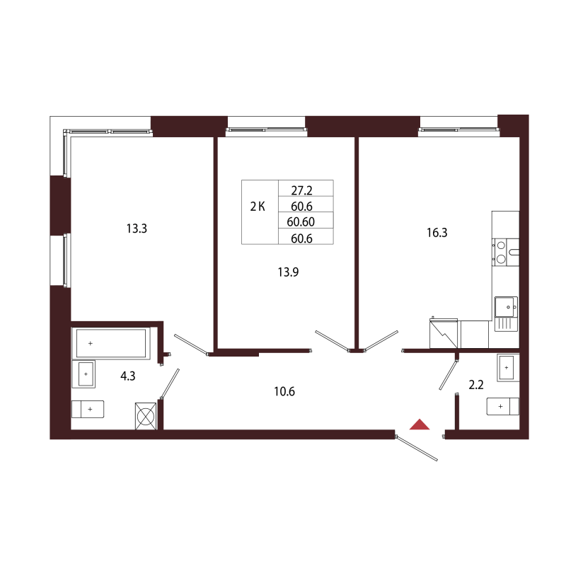 3 ккв (Евро) 60,6 м²