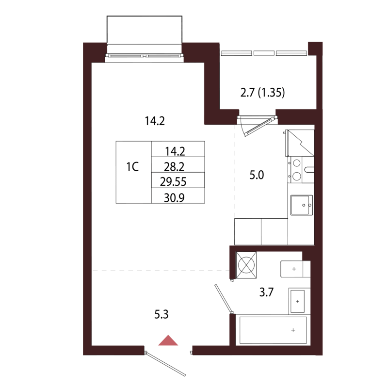Студия 29,6 м²
