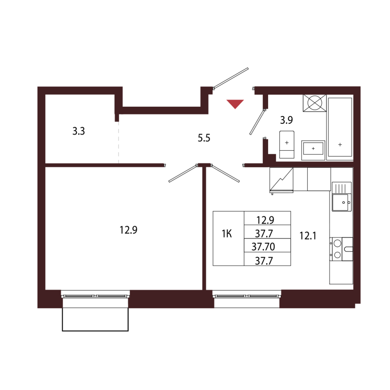 1 ккв 37,7 м²