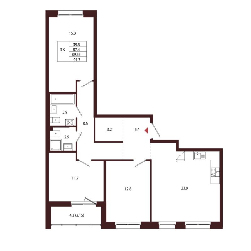 4 ккв (Евро) 89,6 м²