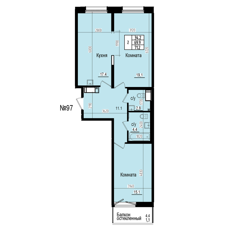 3 ккв (Евро) 71,2 м²