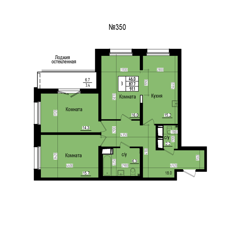 4 ккв (Евро) 91,1 м²