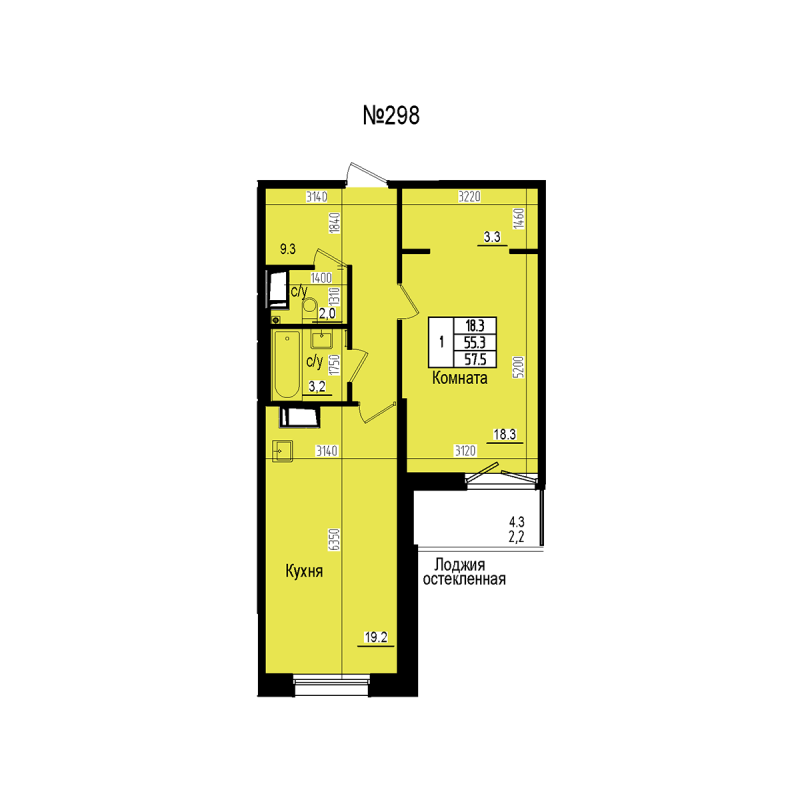 2 ккв (Евро) 57,5 м²