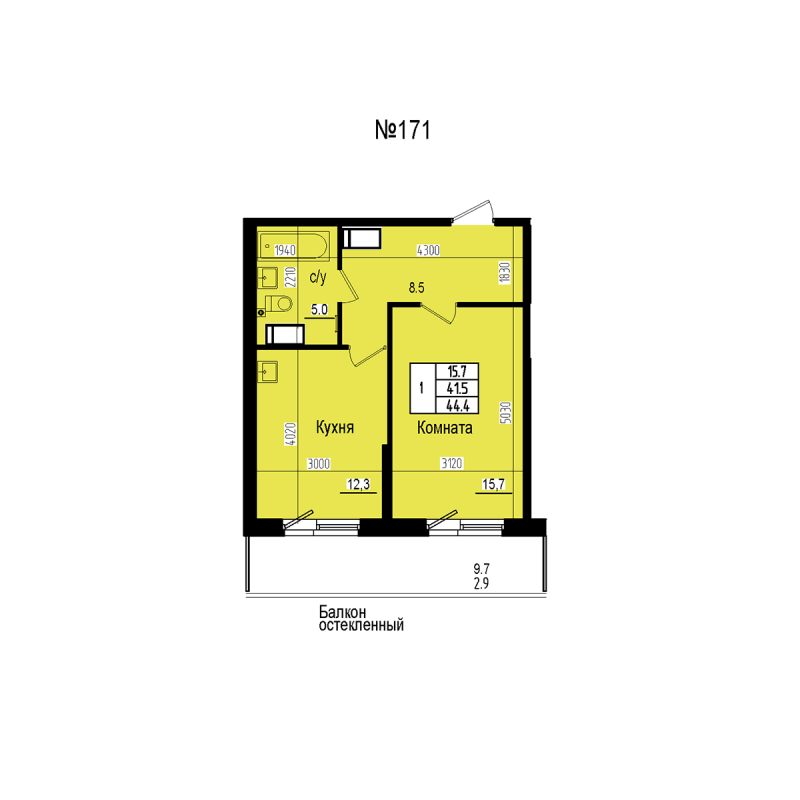 1 ккв 44,4 м²
