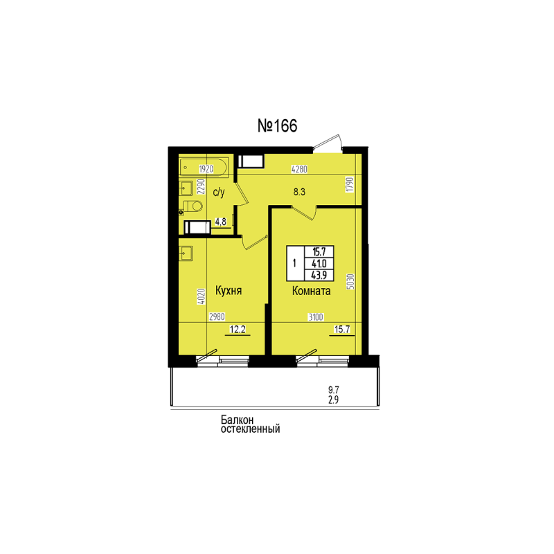 1 ккв 43,9 м²