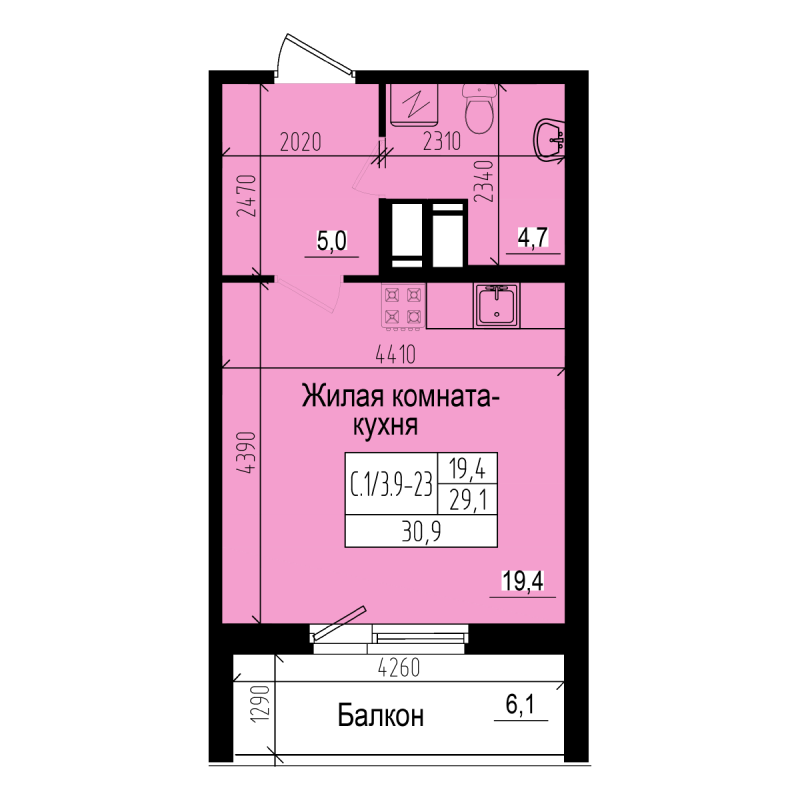 Студия 30,9 м²