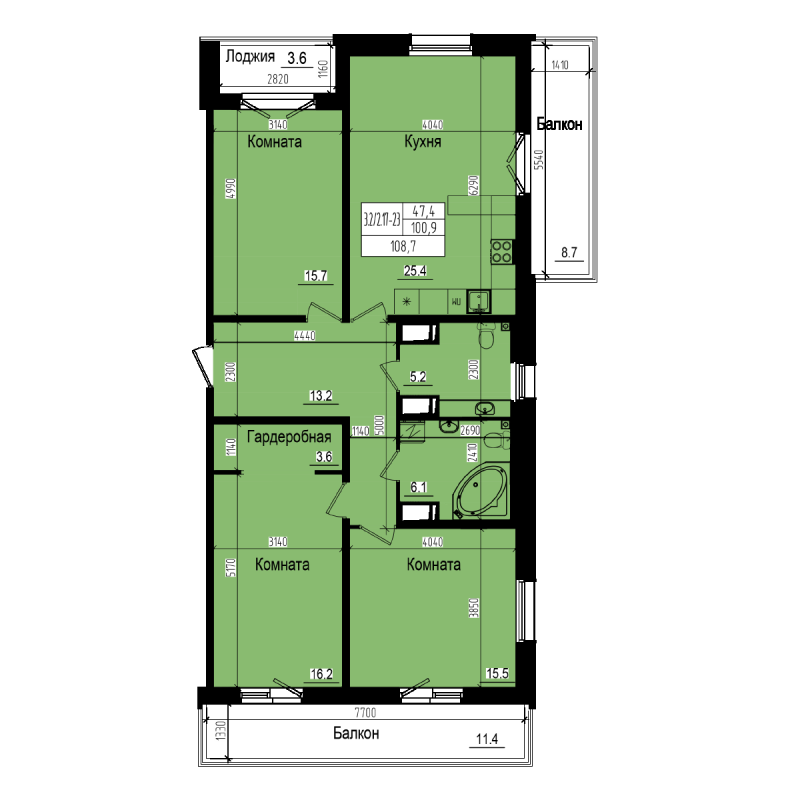 4 ккв (Евро) 108,7 м²