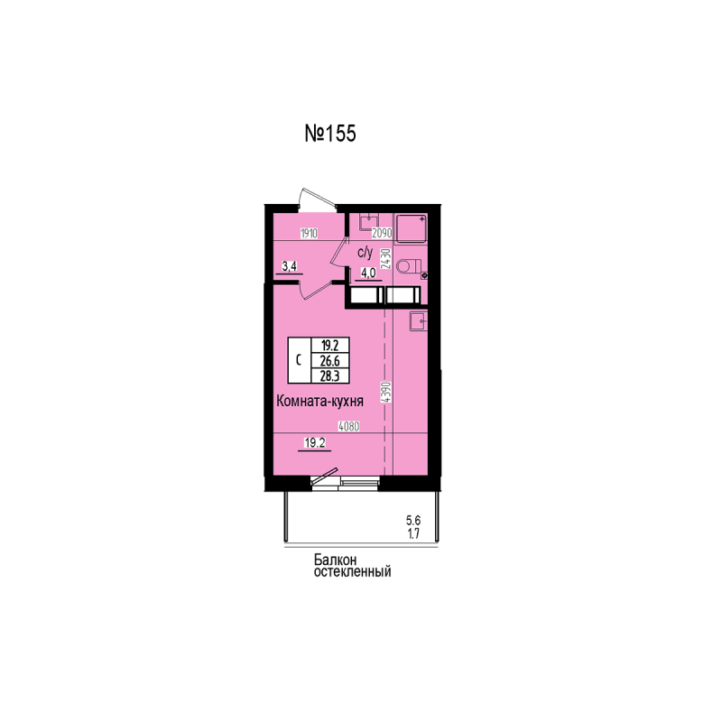 Студия 28,3 м²
