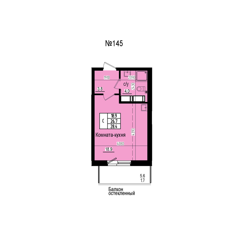 Студия 28,4 м²