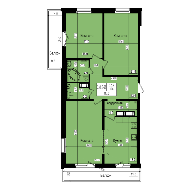 3 ккв 110,2 м²