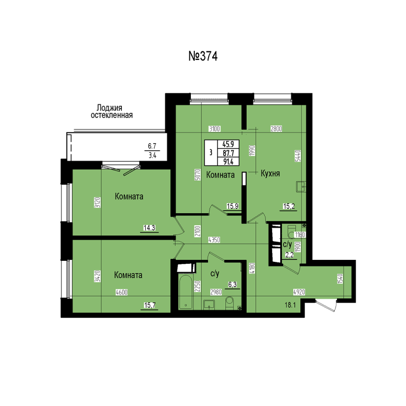 4 ккв (Евро) 91,1 м²