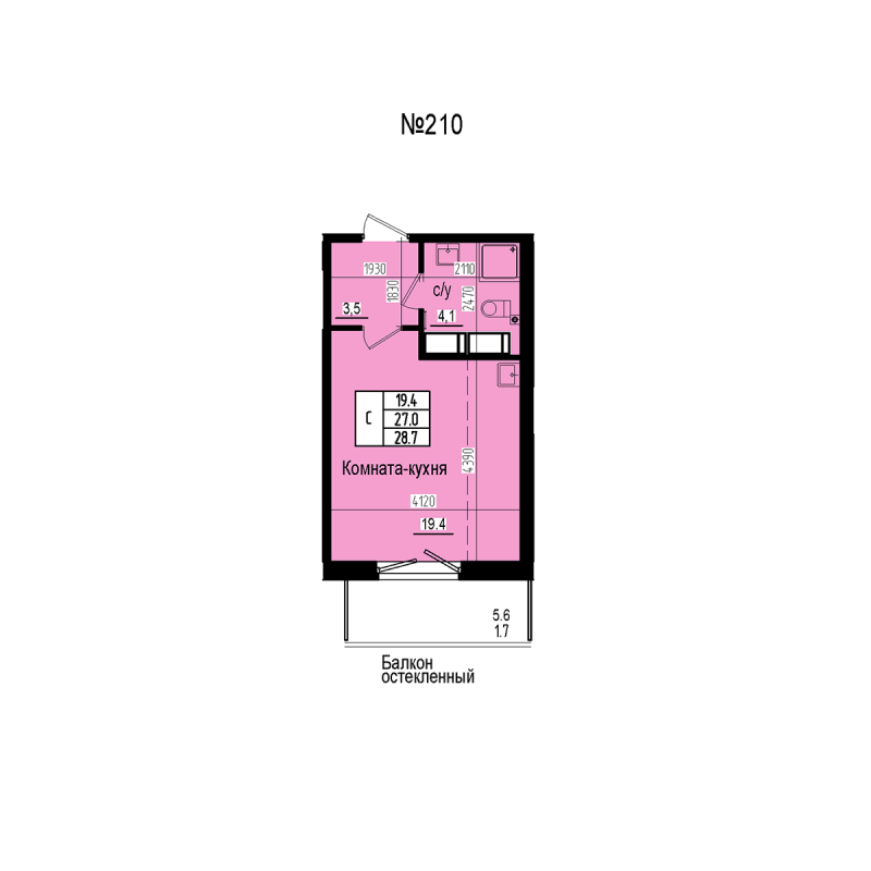 Студия 28,7 м²