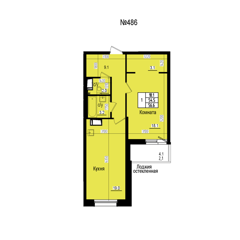 2 ккв (Евро) 56,6 м²