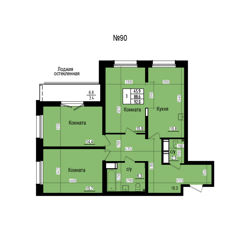 4 ккв (Евро) 92 м²