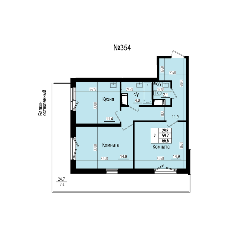 2 ккв 66,6 м²