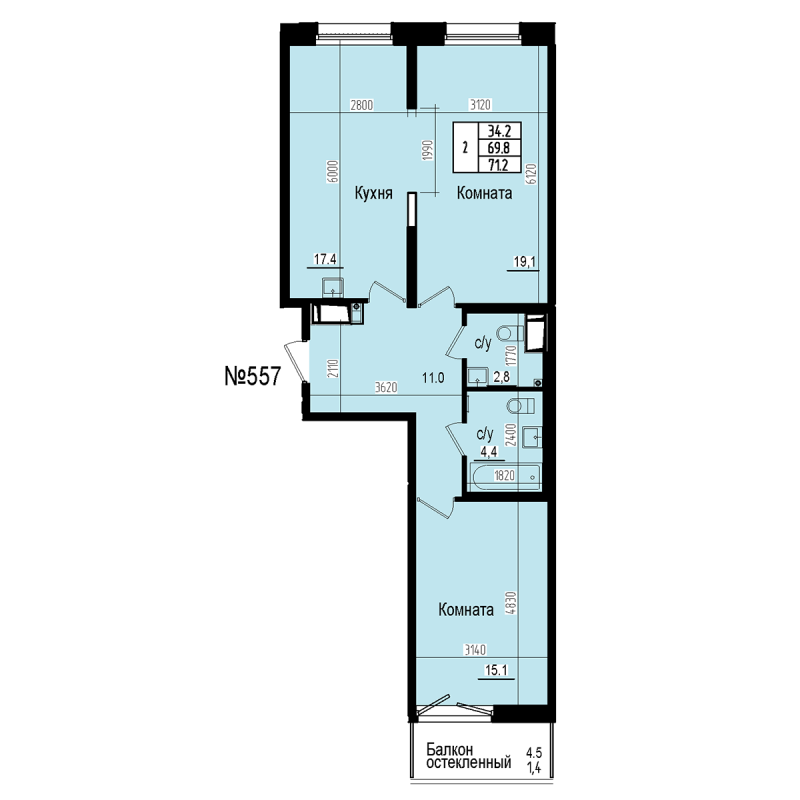 3 ккв (Евро) 71,2 м²