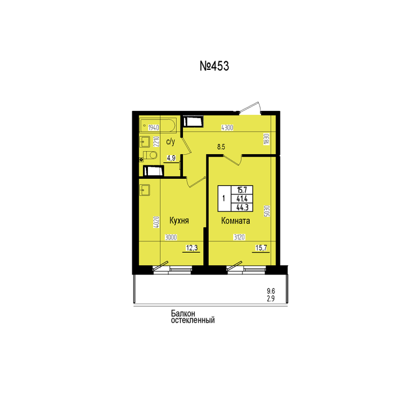 1 ккв 44,3 м²