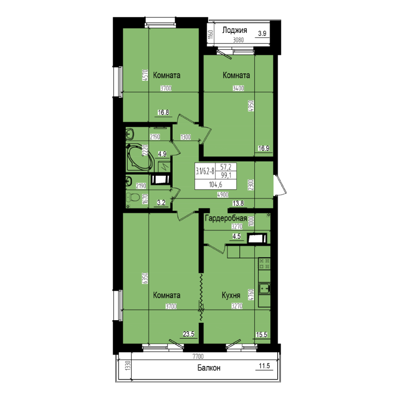 3 ккв 104,6 м²