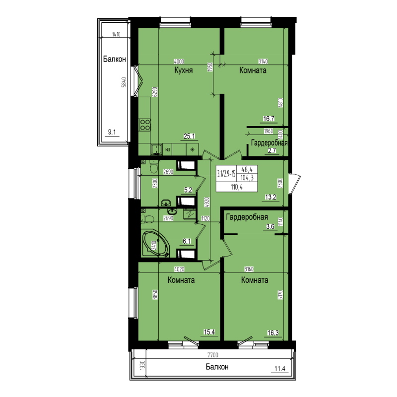 4 ккв (Евро) 110,4 м²