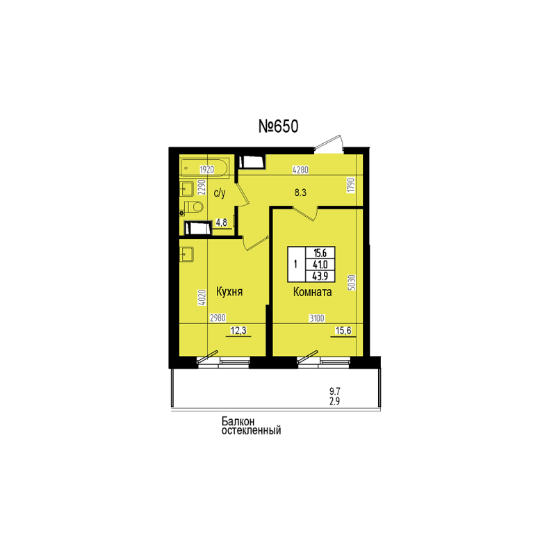 1 ккв 43,9 м²