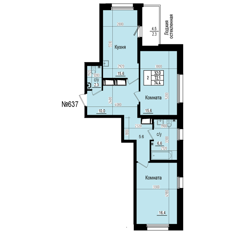 3 ккв (Евро) 74,4 м²