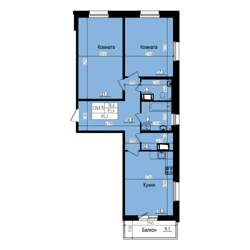 3 ккв (Евро) 85,2 м²