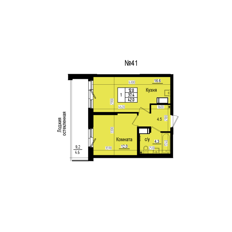 2 ккв (Евро) 42 м²