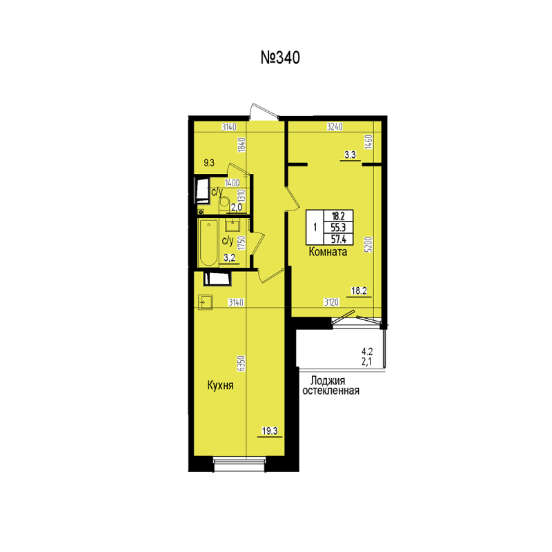 2 ккв (Евро) 57,4 м²