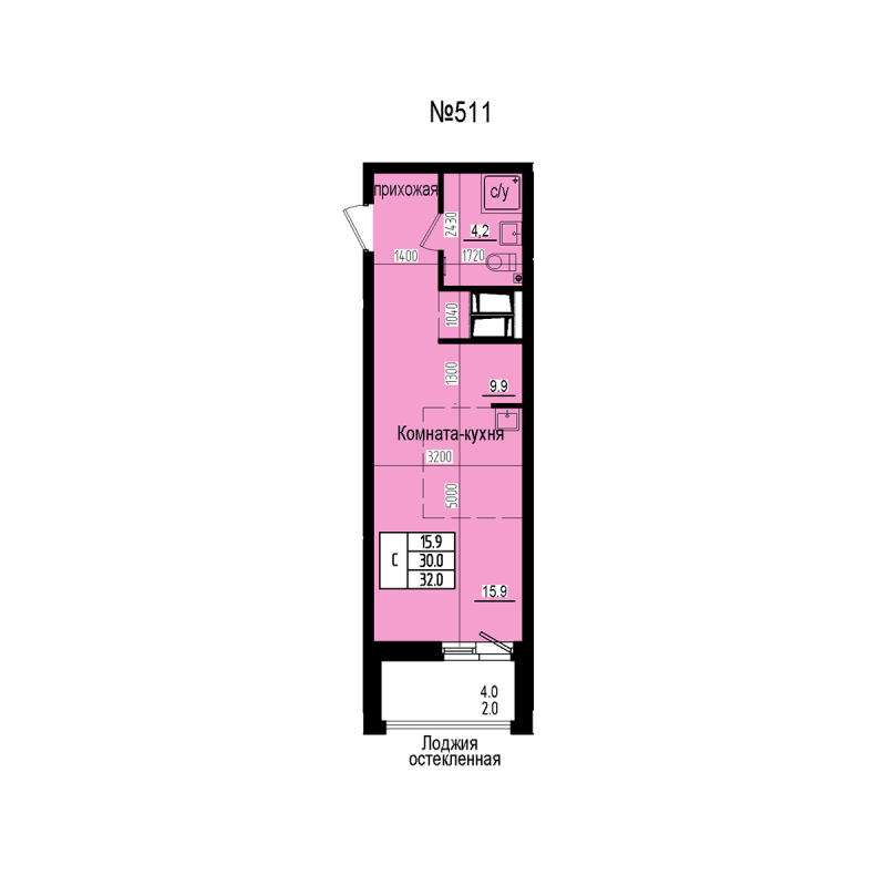 Студия 32 м²