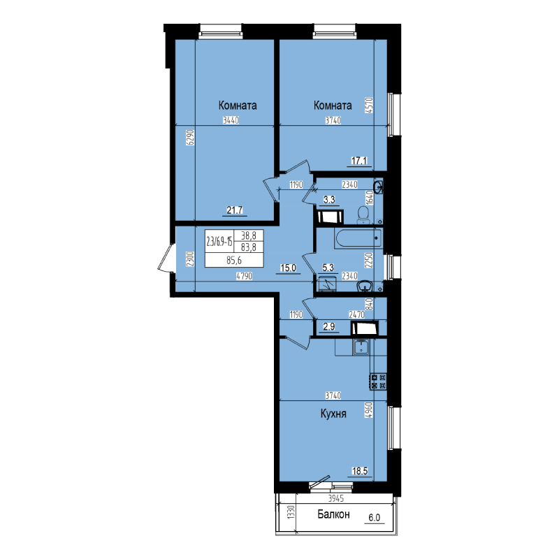 3 ккв (Евро) 85,6 м²