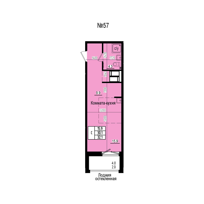 Студия 32,1 м²