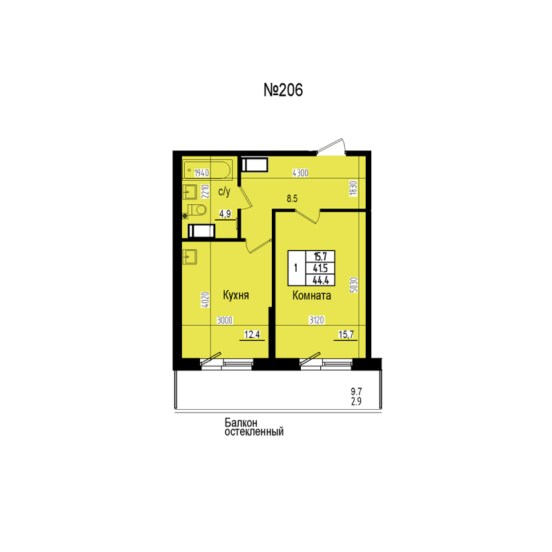 1 ккв 44,4 м²