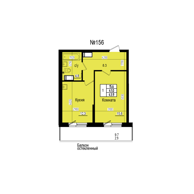 1 ккв 43,9 м²