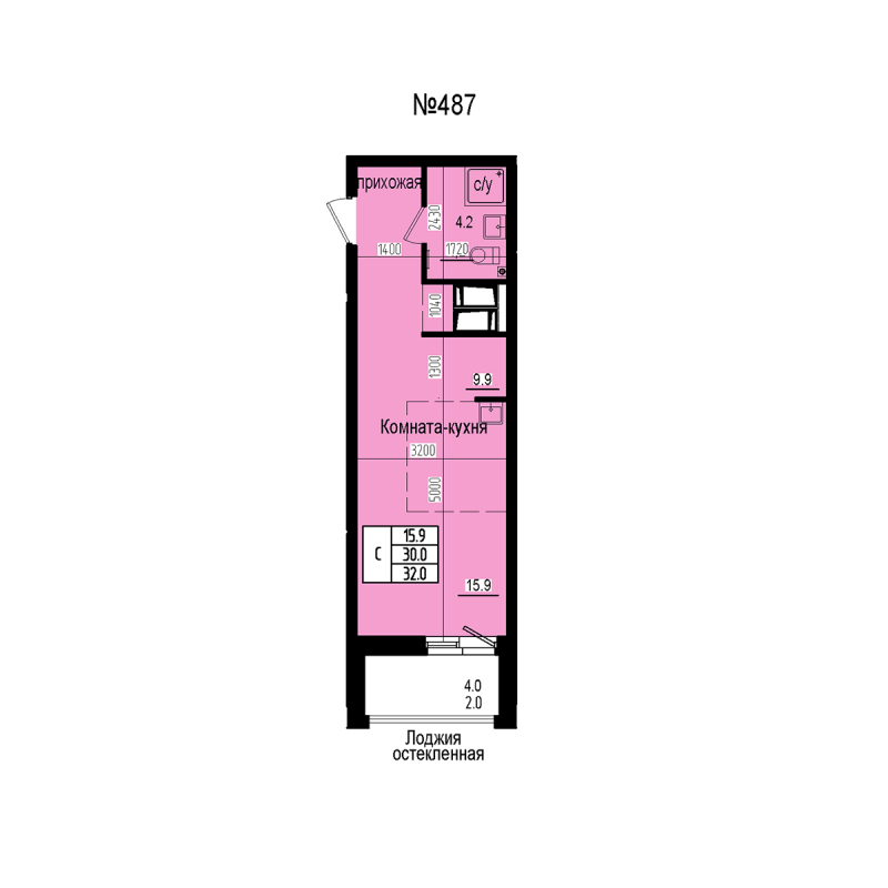Студия 32 м²