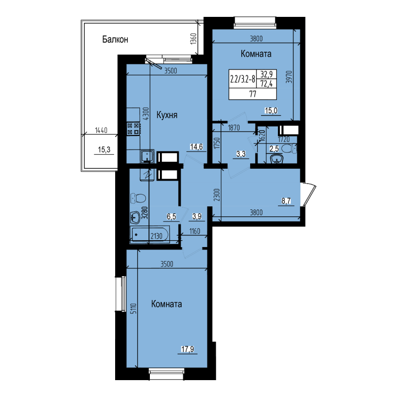 2 ккв 77 м²