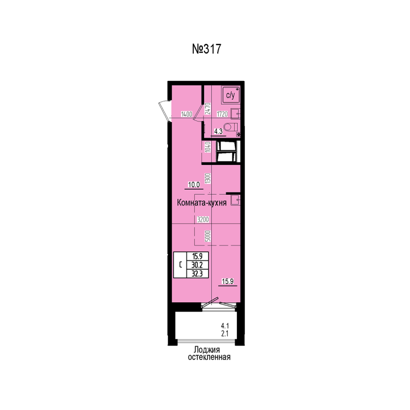Студия 32,3 м²