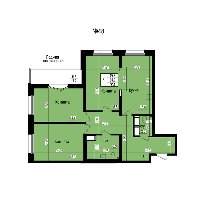 4 ккв (Евро) 91,1 м²