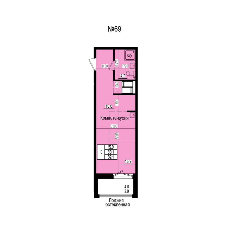 Студия 32,1 м²