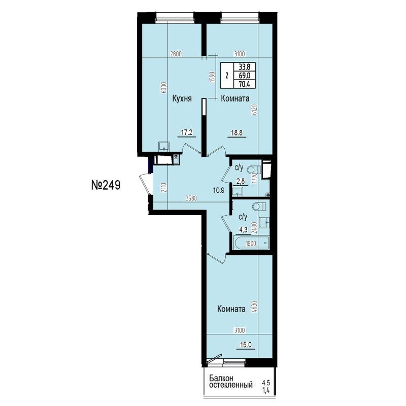 3 ккв (Евро) 70,4 м²