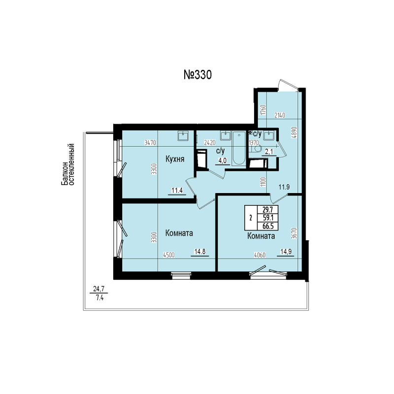 2 ккв 66,5 м²
