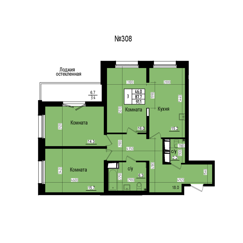 4 ккв (Евро) 91,1 м²