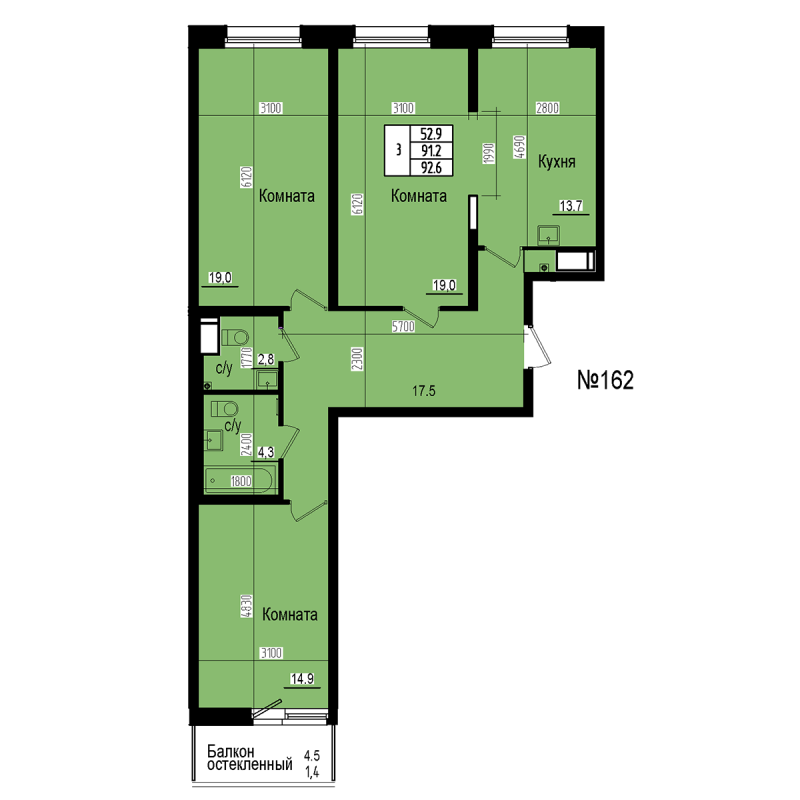 3 ккв 92,6 м²
