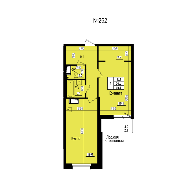 2 ккв (Евро) 56,6 м²