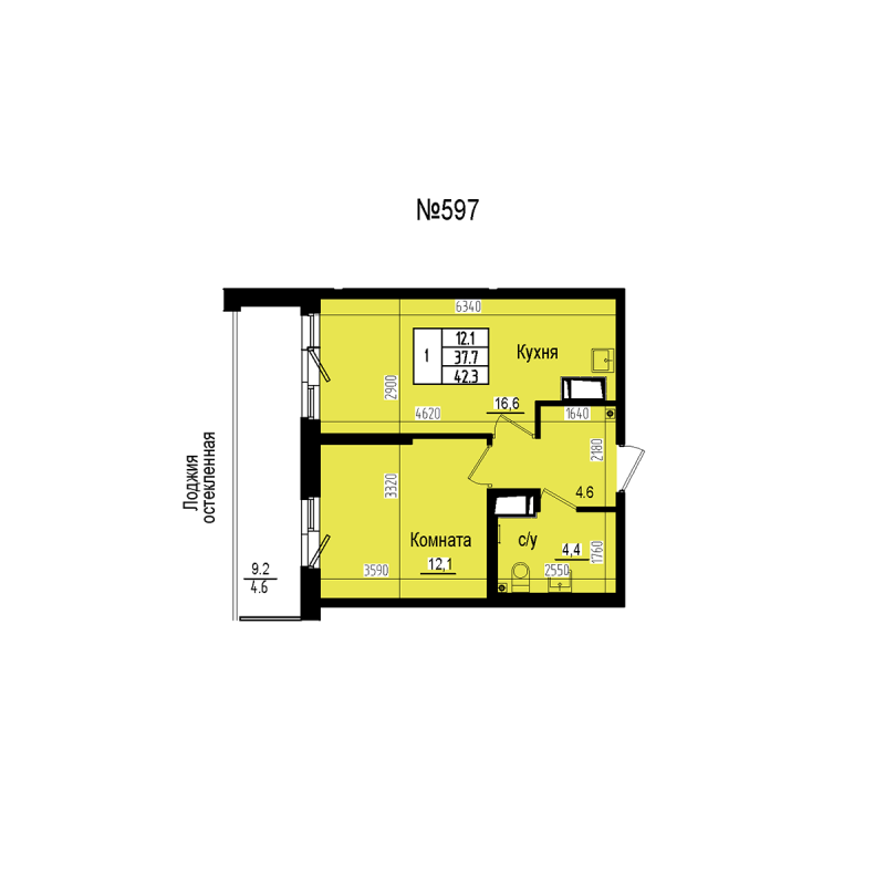2 ккв (Евро) 42,3 м²