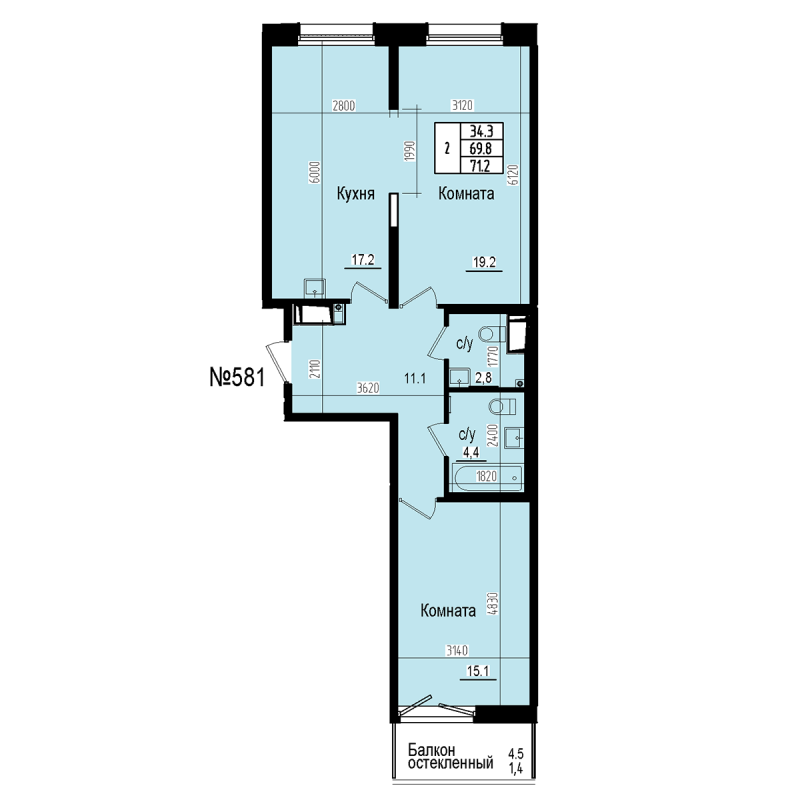3 ккв (Евро) 71,2 м²