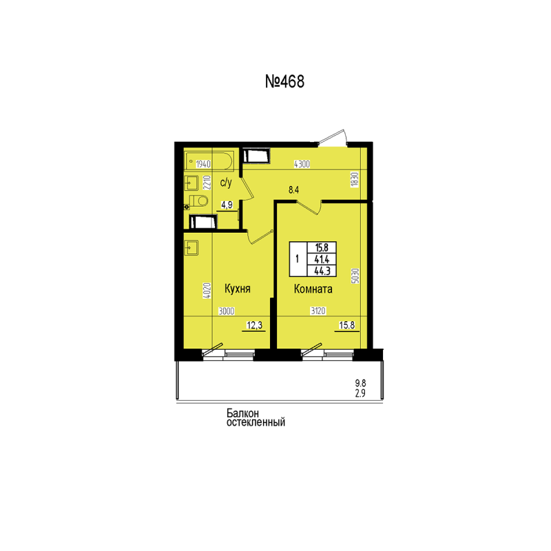 1 ккв 44,3 м²