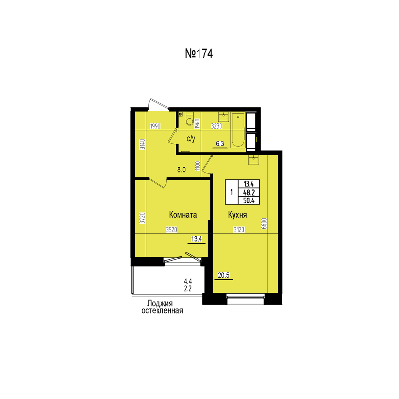 2 ккв (Евро) 50,4 м²