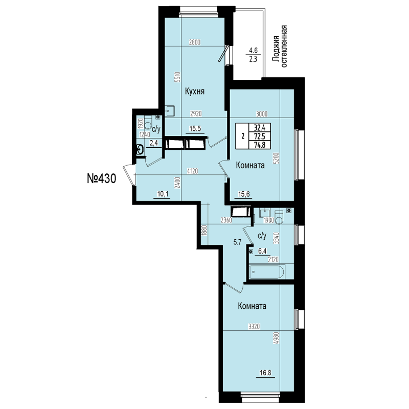 3 ккв (Евро) 74,8 м²