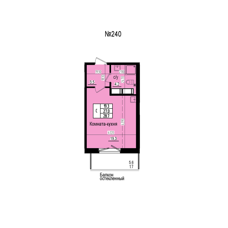 Студия 28,7 м²